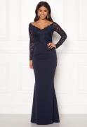 Goddiva Lace Trim Maxi Dress Navy XXL (UK18)