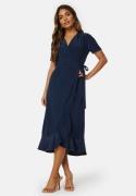 John Zack Short Sleeve Wrap Dress Navy L (UK14)