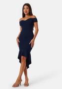 John Zack Off Shoulder Frill High Low Dress Navy L (UK14)