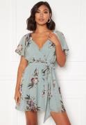 Goddiva Floral Flutter Skater Dress Duck Egg XXS (UK6)