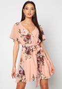 Goddiva Floral Flutter Skater Dress Peach XXS (UK6)