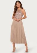 AngelEye High Neck Sequin Midi Dress Taupe L (UK14)