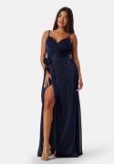 Goddiva Glitter Wrap Front Maxi Dress Navy M (UK12)