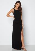 Bubbleroom Occasion Square neck slit maxi dress Black XL