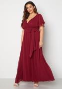 Goddiva Curve Flutter Sleeve Chiffon Maxi Curve Dress Berry 44 (UK16)