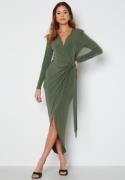 John Zack Long Sleeve Wrap Maxi Dress Khaki XXS (UK6)