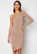 Goddiva One Shoulder Glitter Mini Dress Nude XXS (UK6)