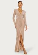 Goddiva Long Sleeve Glitter Maxi Dress Nude XXL (UK18)