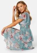 Goddiva Floral Flutter Tiered Midi Dress Air Force Blue S (UK10)