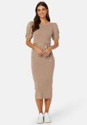 BUBBLEROOM Linnelle knitted puff sleeve dress Light nougat S