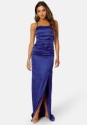 Bubbleroom Occasion Ruched Satin Strap Gown Blue 38