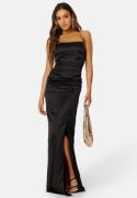 Bubbleroom Occasion Ruched Satin Strap Gown Black 36