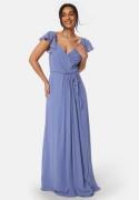 Bubbleroom Occasion Butterfly Sleeve Draped Chiffon Gown Dusty blue 42