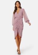 Goddiva Long Sleeve Chiffon Rouched Midi Dress Dusk XXL (UK18)