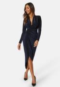 John Zack Glitter Long Sleeve Rouch Dress Navy L (UK14)