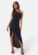 John Zack Glitter One Shoulder Rouch Dress Navy L (UK14)