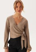 BUBBLEROOM Pleated Long Sleeve Wrap Top Nougat XS