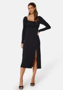 BUBBLEROOM  Rushed Square Neck Midi Dress Black S