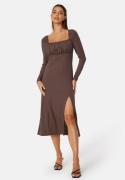 BUBBLEROOM Rushed Square Neck Midi Dress Brown XL