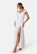 Goddiva Bardot Pleat Maxi Split Dress White XXS (UK6)