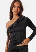 BUBBLEROOM One Shoulder Frill Top Black L