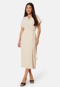 BUBBLEROOM V-neck Short Sleeve Wrap Dress Light beige XS