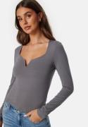 BUBBLEROOM Square V-neck Long Sleeve Top Grey M