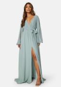 Goddiva Long Sleeve Chiffon Dress Sage Green M (UK12)