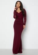 Goddiva Lace Trim Maxi Dress Dark Wine XXL (UK18)