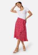 BUBBLEROOM Flounce Midi Wrap Skirt Red/Patterned XS