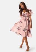 Goddiva Flutter Floral Midi Dress Peach XXS (UK6)