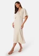 Bubbleroom Occasion Wrap Satin Midi Dress Champagne 42