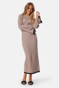 BUBBLEROOM Round Neck Rib Knitted Maxi Dress  Beige M