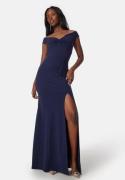 Bubbleroom Occasion Twist Off Shoulder Gown Dark blue M