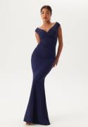 Goddiva Bardot Pleat Maxi Dress Dark blue L (UK14)