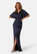 Bubbleroom Occasion Wrap Satin Gown Navy 42