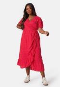 Happy Holly Evie Puff Sleeve Midi Wrap Dress Red/Dotted 32/34