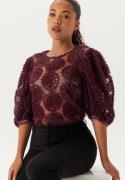 BUBBLEROOM 3D Flower Puff Sleeve Blouse Wine-red S