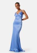 Goddiva Satin Lace Trim Maxi Dress Cornflower Blue M (UK12)