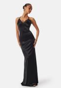 Goddiva Satin Lace Trim Maxi Dress Black L (UK14)