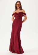 Goddiva Chiffon Off Shoulder Maxi Dress Berry XS (UK8)