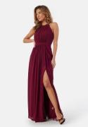 AngelEye High Neck Maxi Dress With Split Burgundy L (UK14)