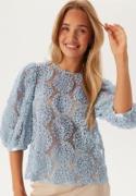 BUBBLEROOM 3D Flower Puff Sleeve Blouse Light blue L