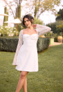 Bubbleroom Occasion Lace Sleeve Bustier Dress White 46