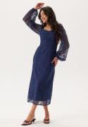 Bubbleroom Occasion Ruched L/S Midi Dress  Navy 34