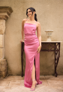 Bubbleroom Occasion Tie Back Satin Gown Pink 46