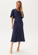 Bubbleroom Occasion Wrap Satin Midi Dress Navy 38