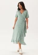 Happy Holly Frill S/S Wrap Dress Green/Floral 32/34