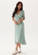 Happy Holly Frill S/S Wrap Dress Green/Floral 40/42