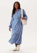 Happy Holly Viscose Long Sleeve Dress Blue/Beige 44/46